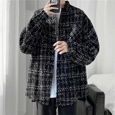 外套男潮牌衬衣宽松秋季高街夹克情侣装格子编织毛呢衬衫JKD213，男装夹克，星座516A