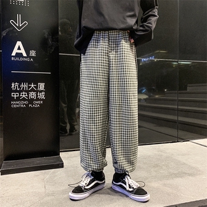 A114-P48可束脚格子裤男休闲裤男士大码哈伦裤男直筒裤图片
