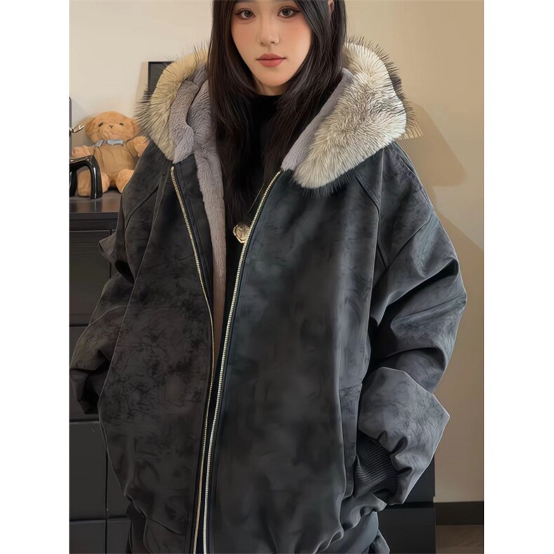 (网图)毛领座山雕绒毛连帽棉服加厚情侣外套上衣313B-PM09-P100,男装棉衣,星座313B