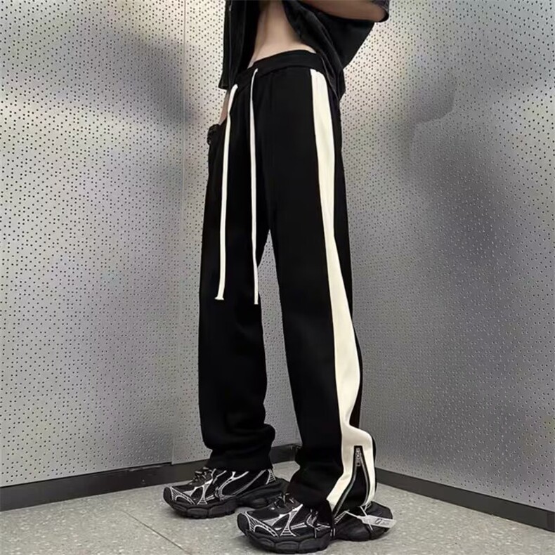 运动休闲裤微喇裤夏季男款休闲裤修身拉链美式侧边直筒子薄款潮牌图片
