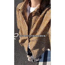 泡泡纱细格子衬衫男女秋季美式格纹长袖复古上衣cleanfit衬衣外套，男装衬衫，电商A102