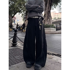 高级设计感弯刀西裤拼接铆钉休闲裤男女垂坠感拖地裤子XK202-P52，男装西裤，星座1001-1
