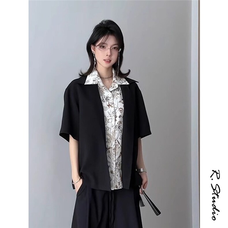 网图+亚麻花领 假两件冰丝衬衫 W1291/特P40图片