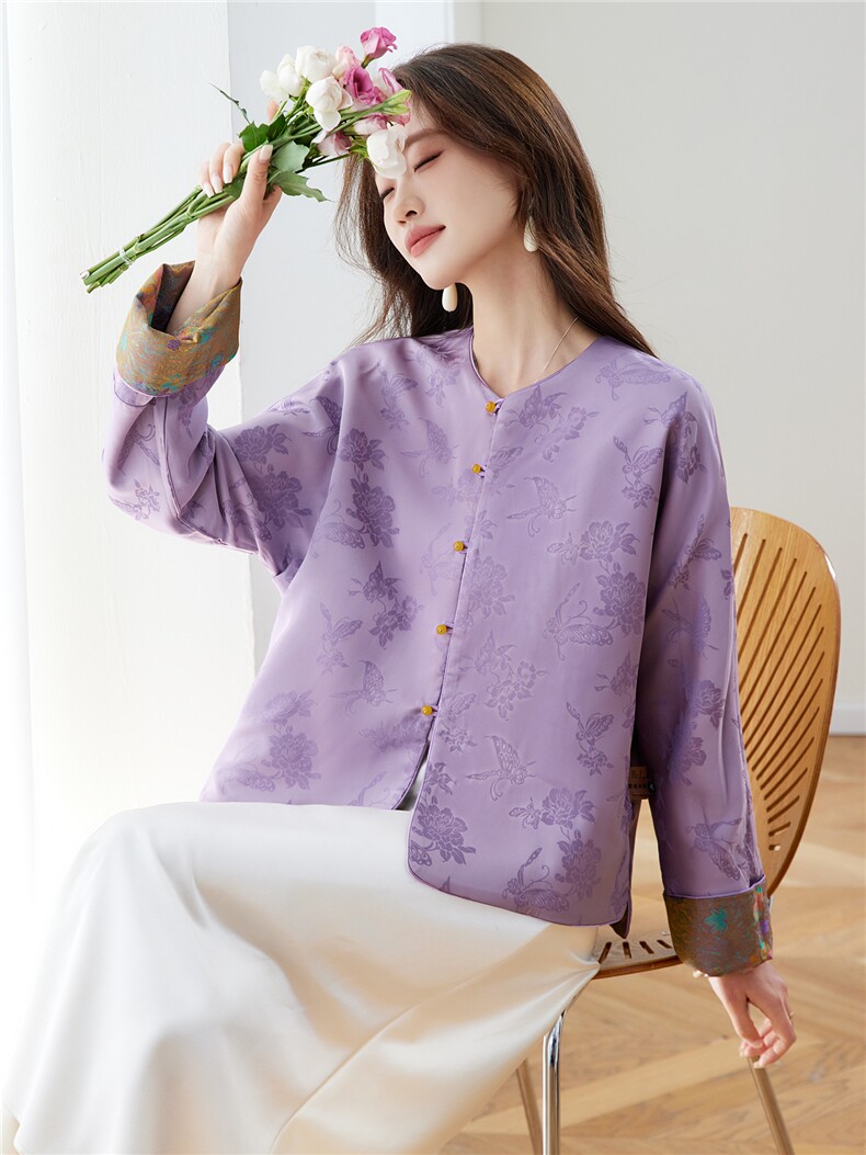 在仓~2026年春季提花玉葫芦双面穿外套落肩袖纽扣抗皱宽松上衣,女装短外套,新依时派