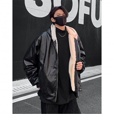 双面穿皮衣外套男款冬季高级感皮毛一体加厚pu皮连帽夹克棉服p118，男装夹克，电商C307