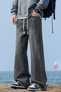 美式微喇牛仔裤男春季高街潮牌宽松直筒裤潮流拖地裤Z9851-P40特图片
