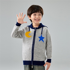 优质儿童100%羊毛针织衫男女童海军领星星拉链毛衣羊绒翻领上衣，童装儿童羊毛衫，初丹羊绒童装
