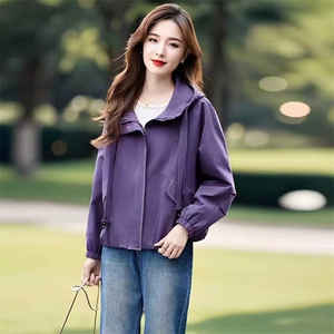 (现货）紫色外套女秋季休闲显瘦初春秋独特漂亮百搭短款风衣外套图片
