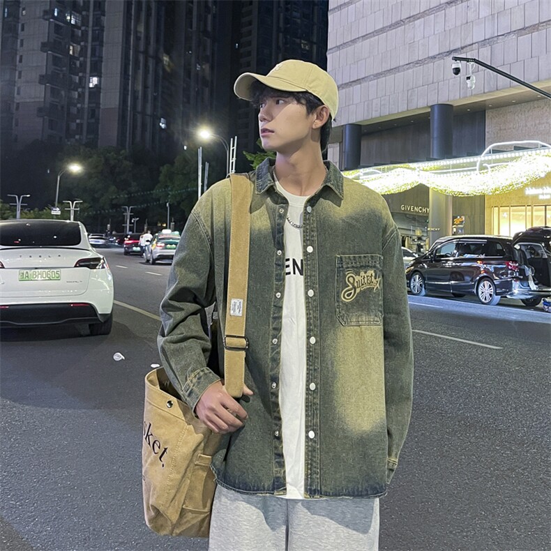 2024秋季新款潮水洗牛仔衬衫薄款夹克长袖上衣潮流男W8266-P55,男装夹克,星座512-4