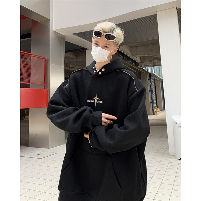 十字星标连帽卫衣男女宽松潮牌百搭春秋季美式高街帽衫上衣-WY021,男装卫衣,星座601-2