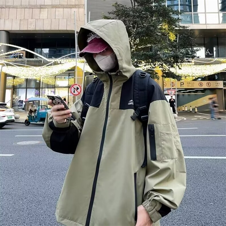 冲锋衣夹克男韩版潮流连帽拼色宽松2024秋季新款ins外套W5671-P56,男装夹克,星座412-3