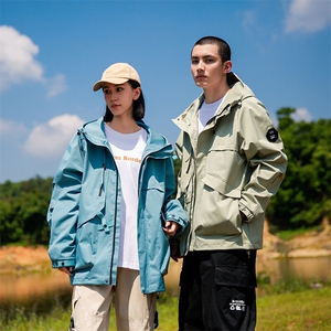 春秋户外冲锋衣男女同款防风防水连帽工装外套登山服夹克2481-P75图片