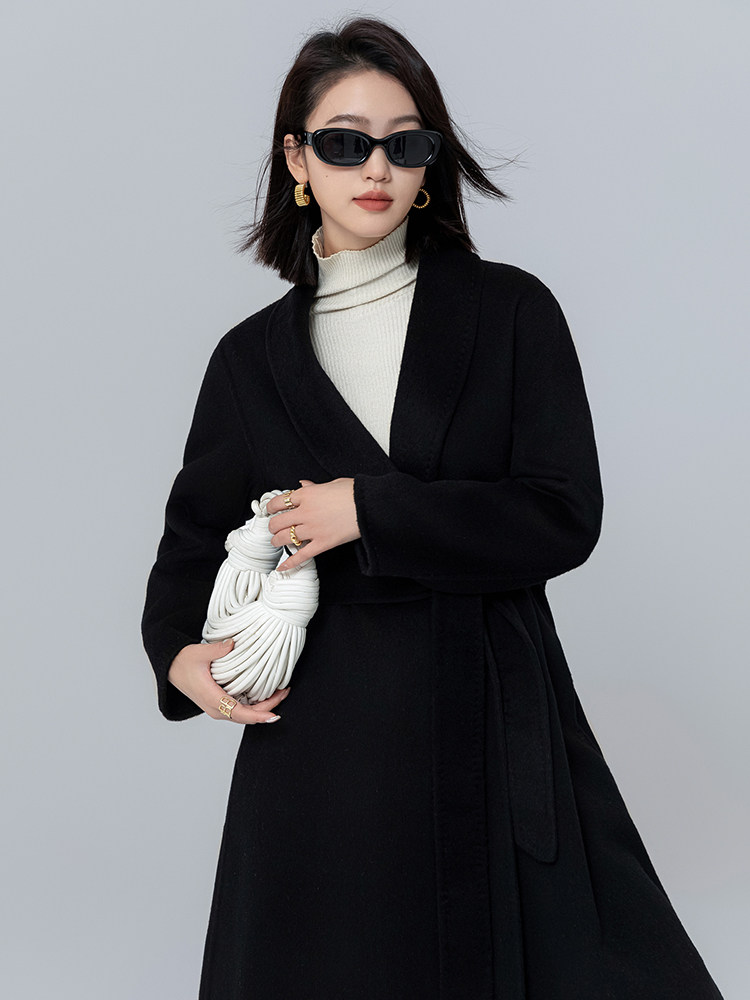 【佳伦专属】小个子定制简约气质浴袍款长款过膝双面呢大衣，女装双面呢大衣，荣图大衣