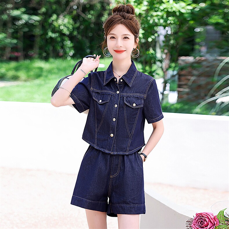 欧货高级感薄款牛仔套装女2025夏季新款小个子网红减龄短裤两件套,女装套装/套裙,意芙