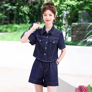 欧货高级感薄款牛仔套装女2025夏季新款小个子网红减龄短裤两件套图片