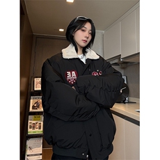 港风美式全刺绣带毛翻领酒红保暖棉服男女XZ213-MF06-P148控168，男装夹克，星座213