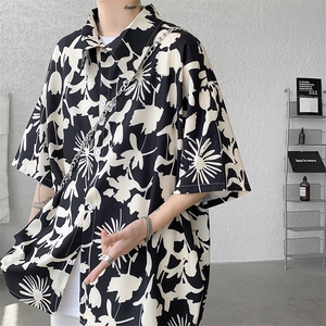 8XL-M 夏威夷特大码冰丝垂感衬衫男度假风短袖复古花衬衣CS511P50图片