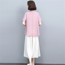 2022重工刺绣短袖衬衫女夏季新款妈妈衬衣棉麻风休闲上衣，女装衬衫，忆绮罗