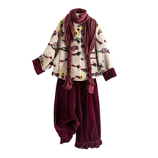 羊毛手工浮雕毛毡工艺羽绒服配围巾灯芯绒裤三件套女，女装套装/套裙，衣秀之家