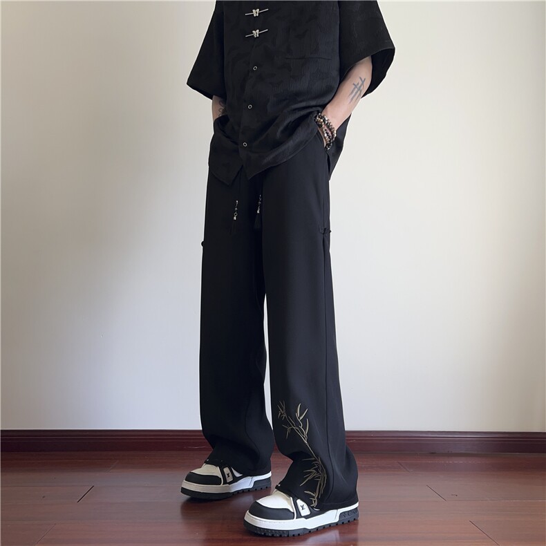 春夏新款风新中式竹子刺绣宽松休闲裤B315-K24044-特p40控78,男装休闲裤,电商B315