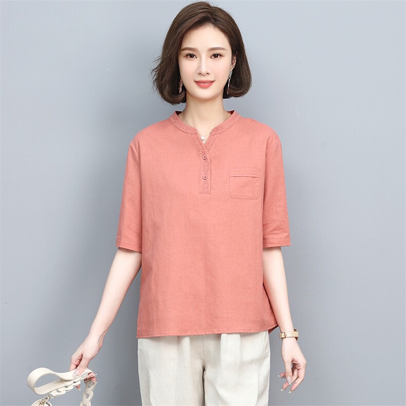 棉麻女2025夏季新款中年妈妈时尚大码休闲洋气减龄亚麻,女装T恤,忆绮罗