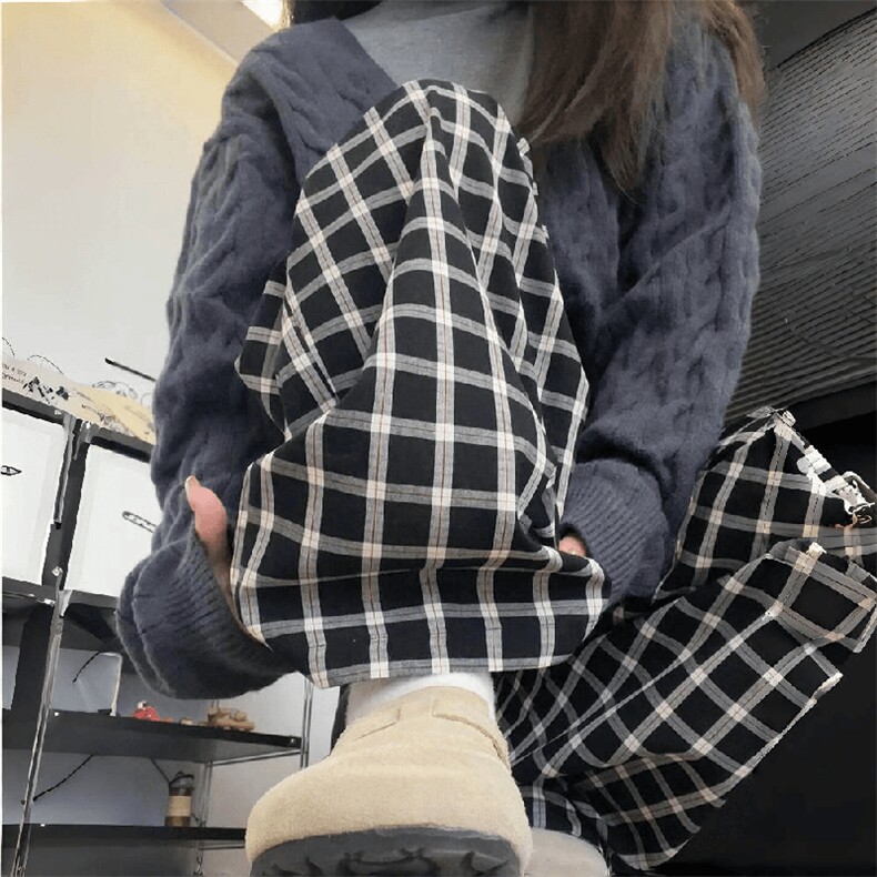 美式高街潮牌男女泡泡格子休闲裤直筒宽松慵懒显瘦阔腿休闲长裤子,男装休闲裤,电商A486