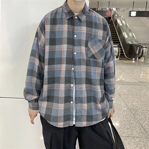 长袖格子衬衫春款男港风潮流C530P29图片