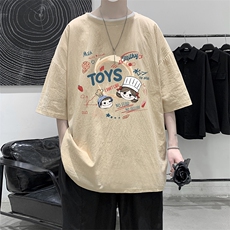 YT26385-P30亚麻短袖t恤男大码五分袖男宽松七分袖大皂风模特，男装T恤，电商A040
