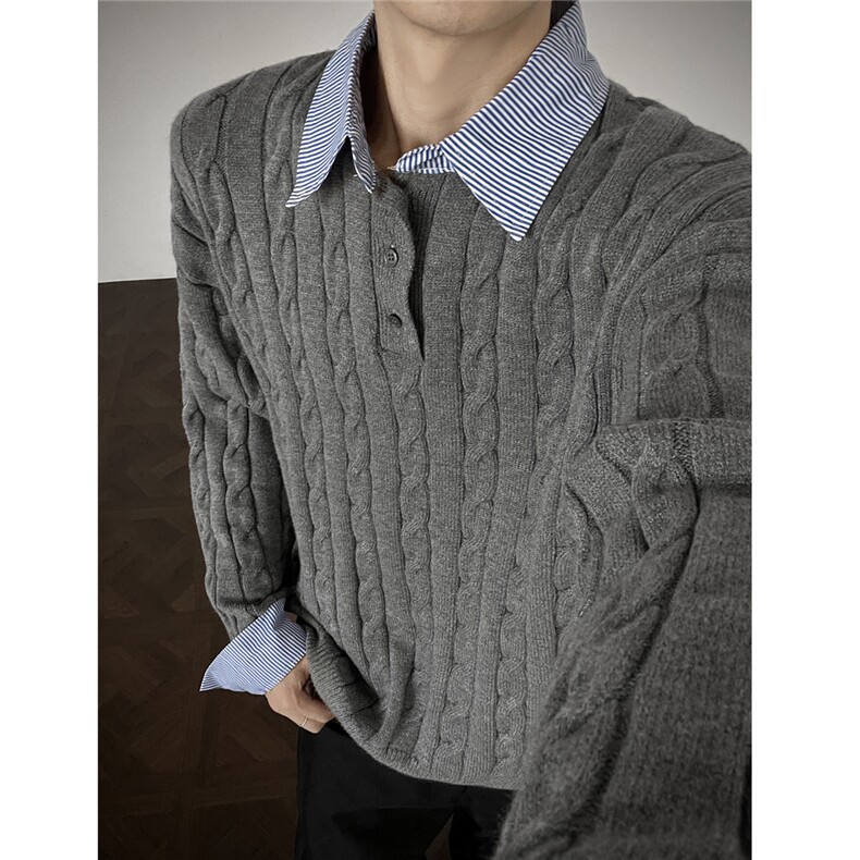 6现货原版品质绞花假两件拼接条纹针织老钱风毛衣HWH65-P88控148，男装针织衫/毛衣，星座514A（原614）