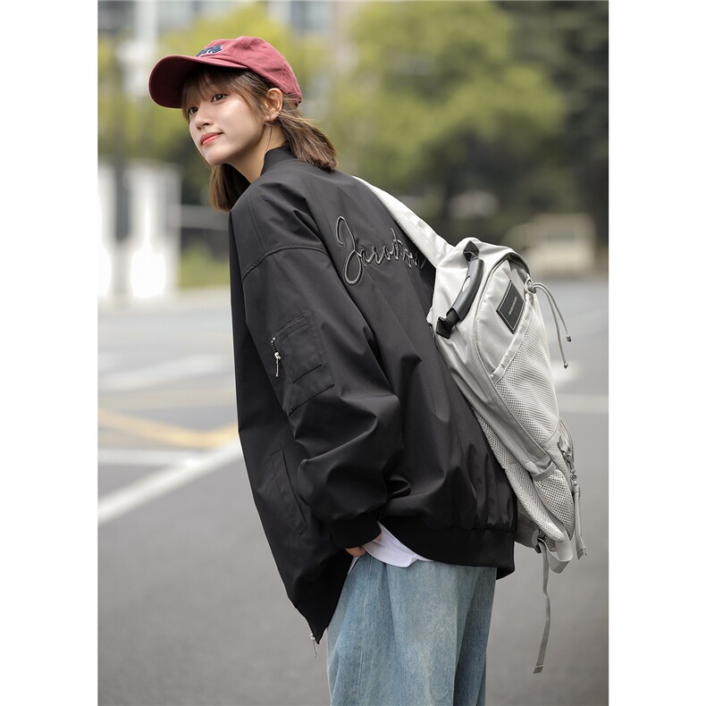 中性秋装宽松防水棒球领飞行服绣花夹克女装秋季大码外套S229-P88,男装夹克,电商A233-1