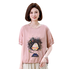 时尚宽松短袖T恤女夏季新款卡通印花上衣百搭休闲女装衬衫，女装衬衫，叶笙衣