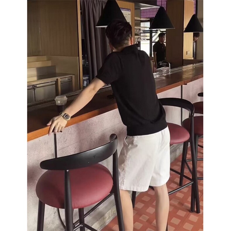 1506/QK1090/P46新款意式轻奢领针织t恤男夏季凉感舒适五分袖,男装T恤,星座1506