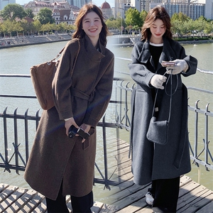 双面羊毛大衣女款2024秋冬新款韩版宽松气质优雅羊毛呢外套配包包图片