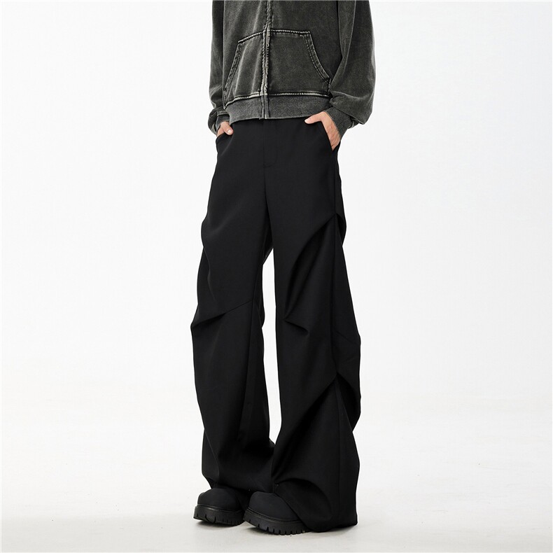 褶皱堆积感伞兵裤男款春季美式高街vibe直筒宽松阔腿休闲工装裤子，男装西裤，星座607-1