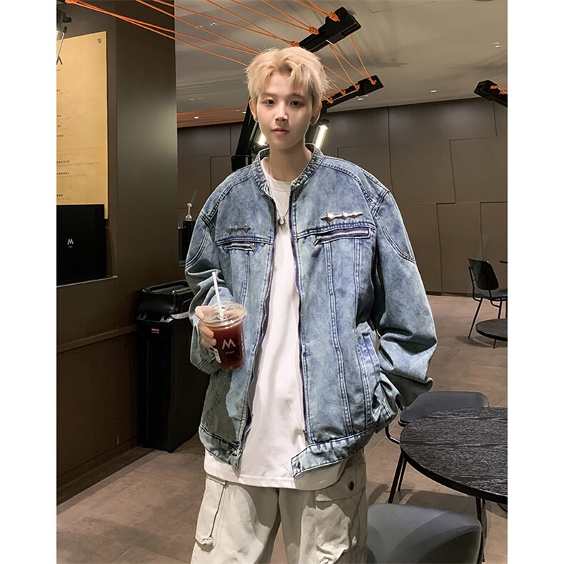 CL9029-P752026秋季新款牛仔外套男春秋拉链潮牌设计感小众夹克,男装工装外套,电商C233