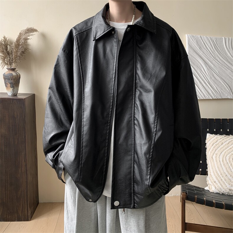 抖音直播！pu皮衣机车服宽松夹克男CP40-特p65控价：118,男装夹克,电商B371