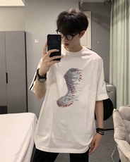 抖音得物高品质二开240克宽松纯棉美式潮牌三条杠织带短袖T恤，男装T恤，电商A486-1