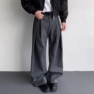 男士灰色西装裤子男春季直筒宽松2025新款垂坠感阔腿裤休闲裤长裤图片