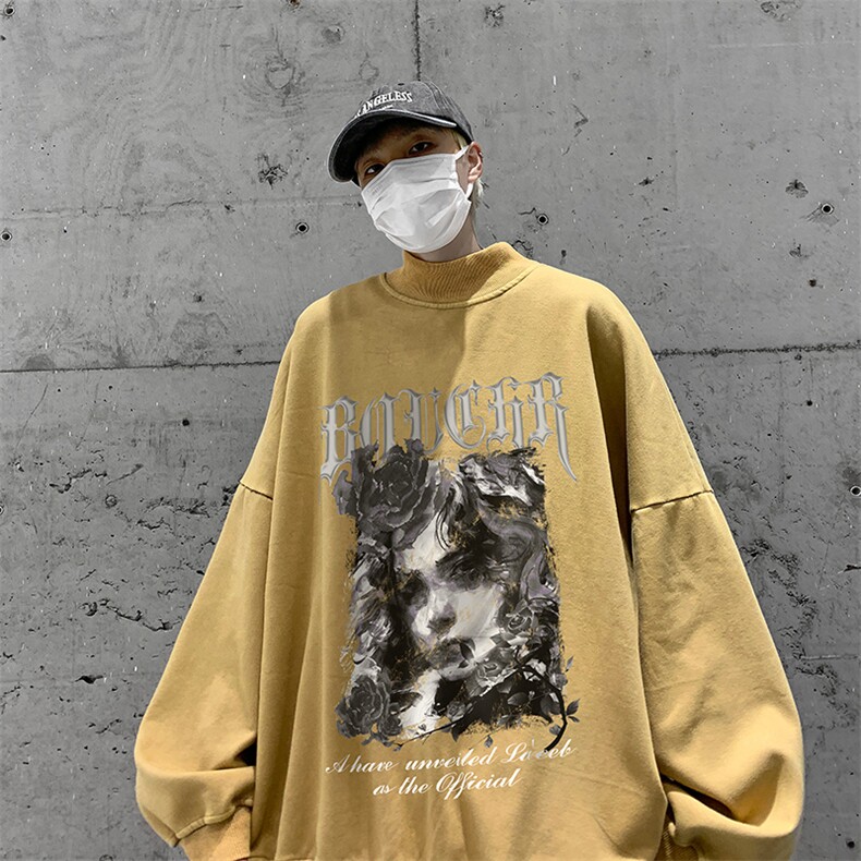 水洗做旧加绒卫衣2026冬季半高领印花打底衫上衣XZ514-2-X2-P78,男装T恤,星座514-2(原B239)