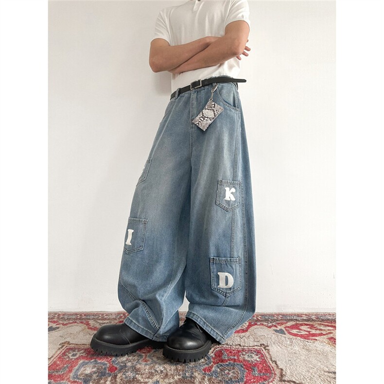 903-AK073-特P55【S-3XL】字母工装弯刀牛仔裤,男装牛仔裤,星座903