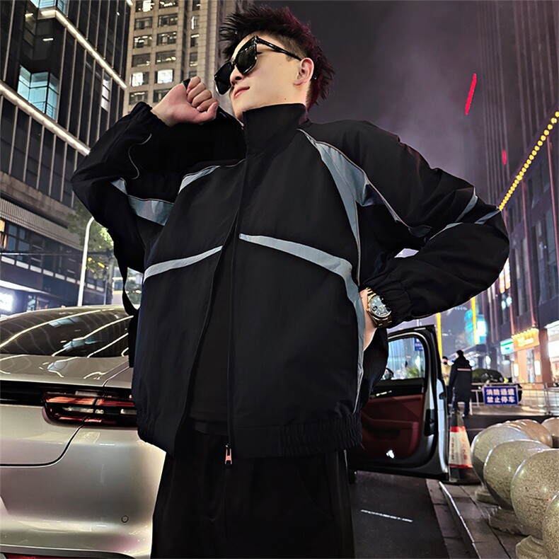 BK13/P118控165春季暗夜行者反光条撞色休闲夹克外套男藏青首1,男装夹克,星座305B