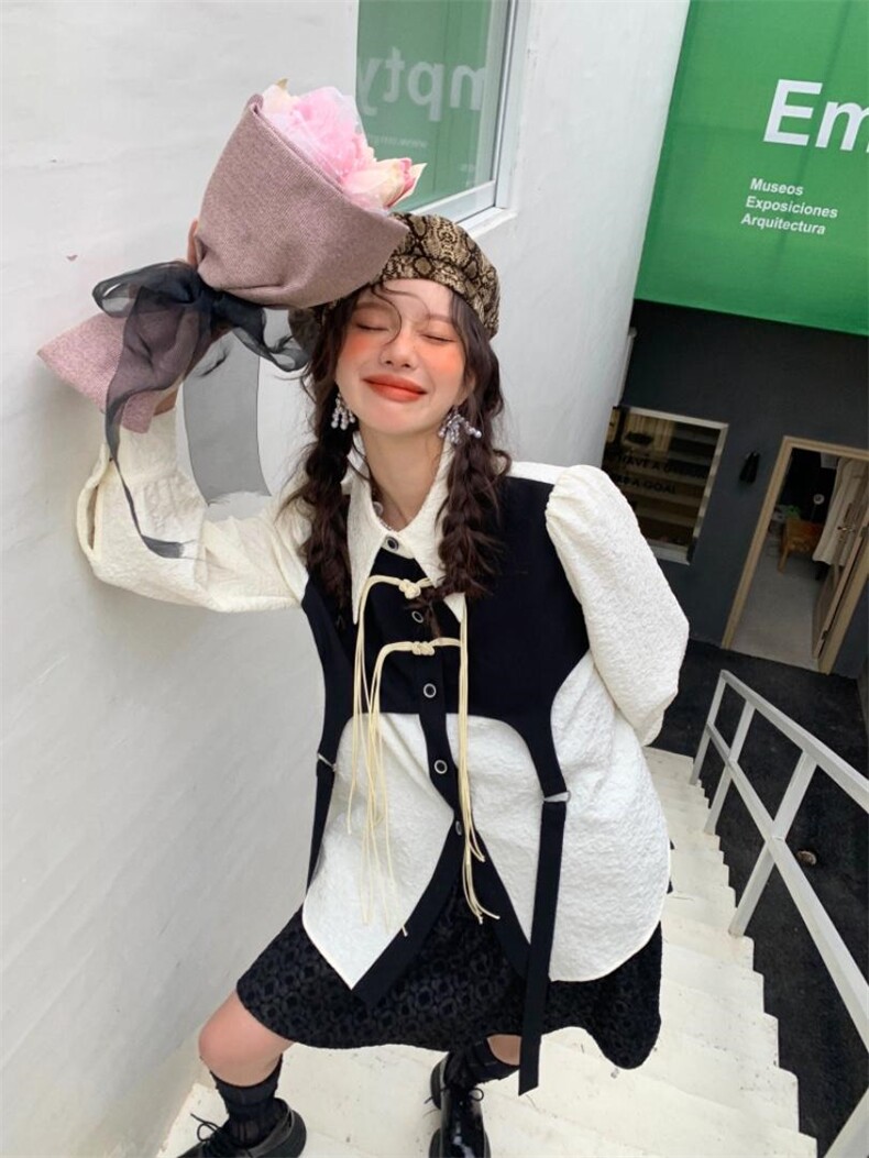 假两件拼接衬衫，女装衬衫，YOUER DENG