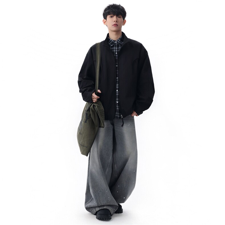 现货美式蝙蝠袖立领夹克外套男2026新款短款外套JK02636-P75,男装夹克,星座308B-2