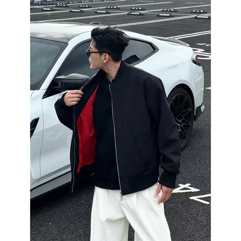 W10583-P78网图现货黑色红内飞行夹克棒球服高品质,男装夹克,星座1608