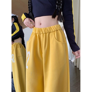 港风秋款男女卫裤字母印花弯刀香蕉阔腿抽绳长裤h8043 P50图片