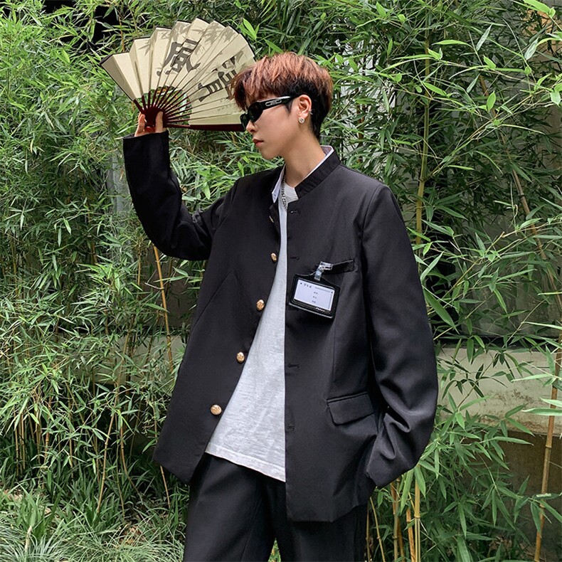 新中式立领西装外套男女胖子加大复古中山装休闲风小西服-XY85,男装西服,星座601-1