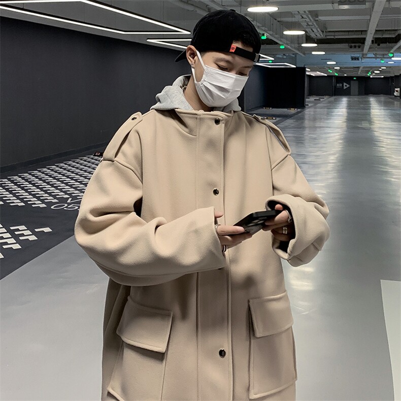 假两件毛呢外套男好潮流工装帅2023冬季新款ins外套夹克W5270-P73,男装毛呢大衣,星座412-2