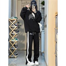 抖音品质2022春装男女款棋盘格休闲直筒裤B221-LK22003-P75控98，男装休闲裤，电商B221
