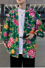 C1805男士休闲风民族风东北大花牡丹大花开衫披肩外套汉服潮，男装民族服装，星座115A(原星座507）