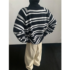 立领半拉链条纹毛衣男款秋冬季潮宽松休闲针织毛线衣M6005-特P50，男装针织衫/毛衣，电商A006